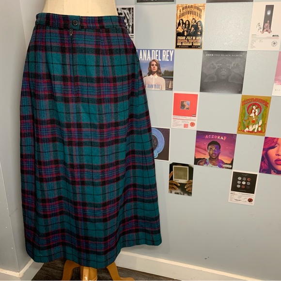 Vintage Woolrich Plaid Skirt Teal and Fuchsia Plaid Skirt - Picture 1 of 13